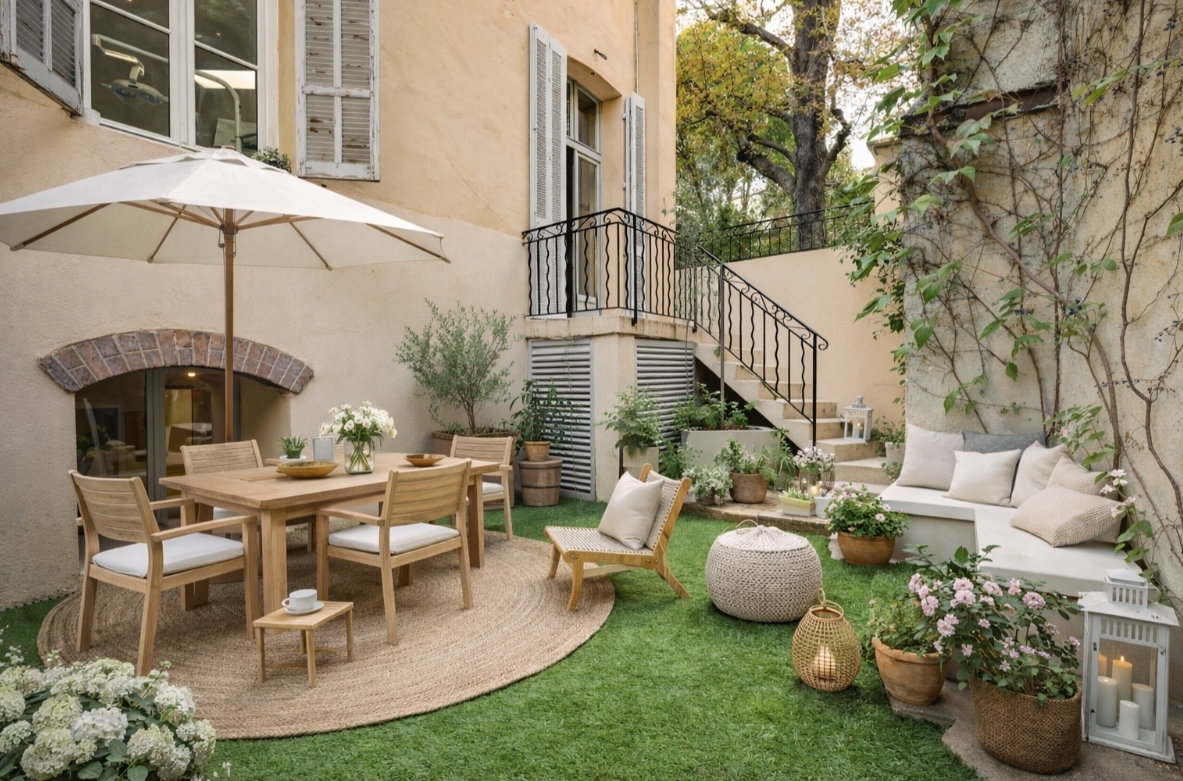 Terrasse et cour d'appartement en France